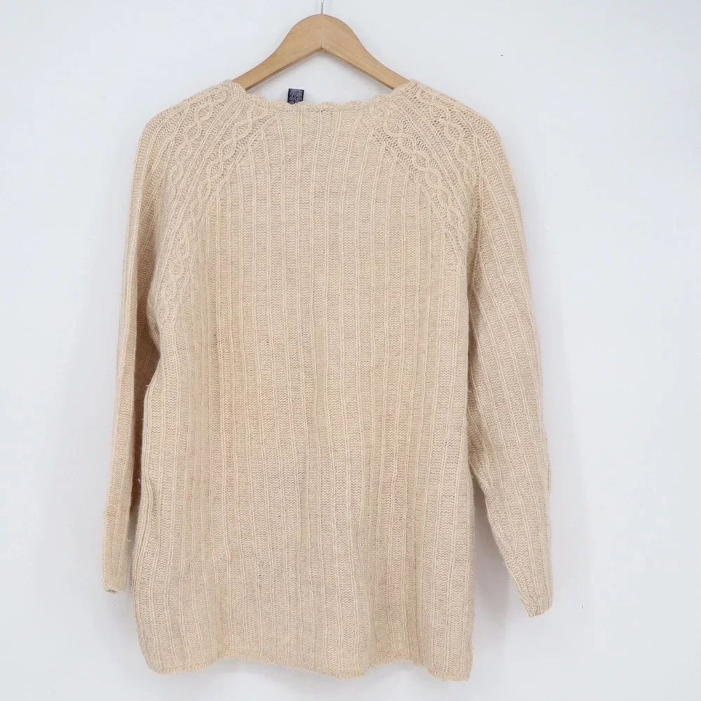 Vintage Gap Lambswool Angora Blend Sweater Cream Cable Knit Scalloped Neck S - Picture 4 of 5